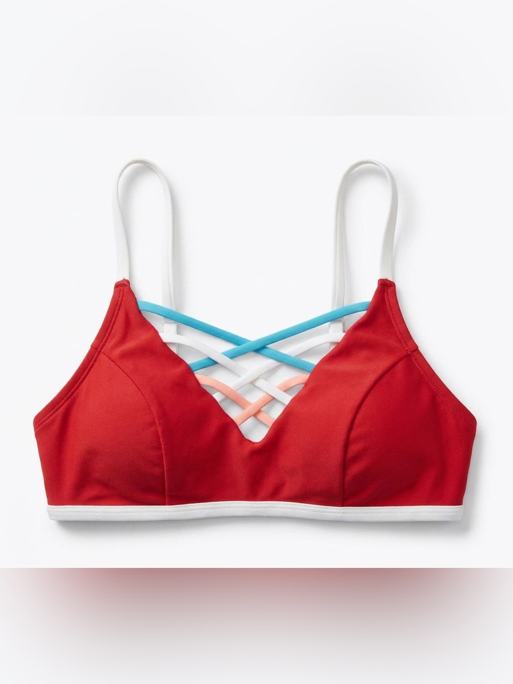 Design Lab Lord & Taylor Bikini Top Size Large Red Criss Cross